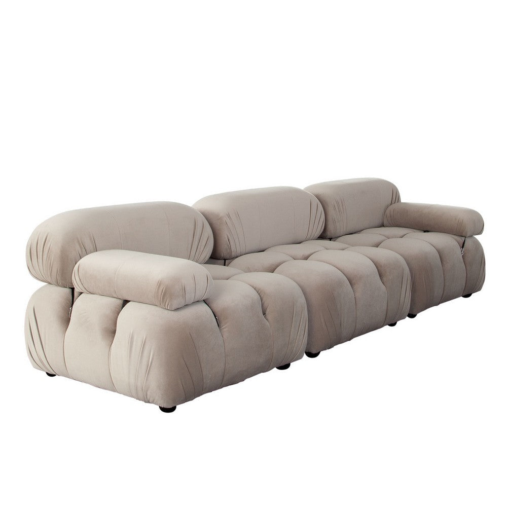 Hito 3 Piece 111’’ Modular Sofa Set | Tan Brown Bubble Grid Tufting BM338703