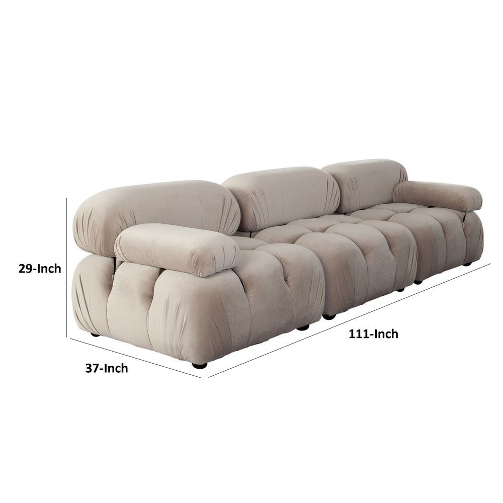 Hito 3 Piece 111’’ Modular Sofa Set | Tan Brown Bubble Grid Tufting BM338703