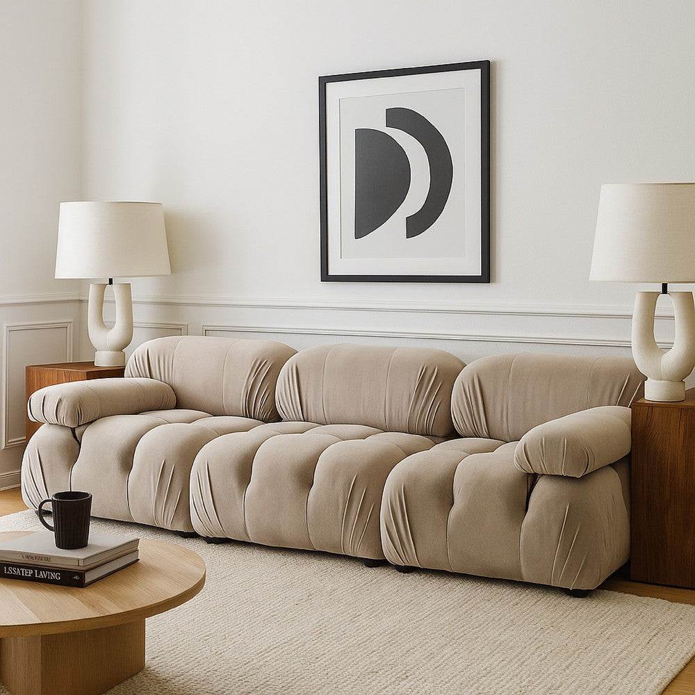 Hito 3 Piece 111" Modular Sofa Set | Tan Brown Bubble Grid Tufting