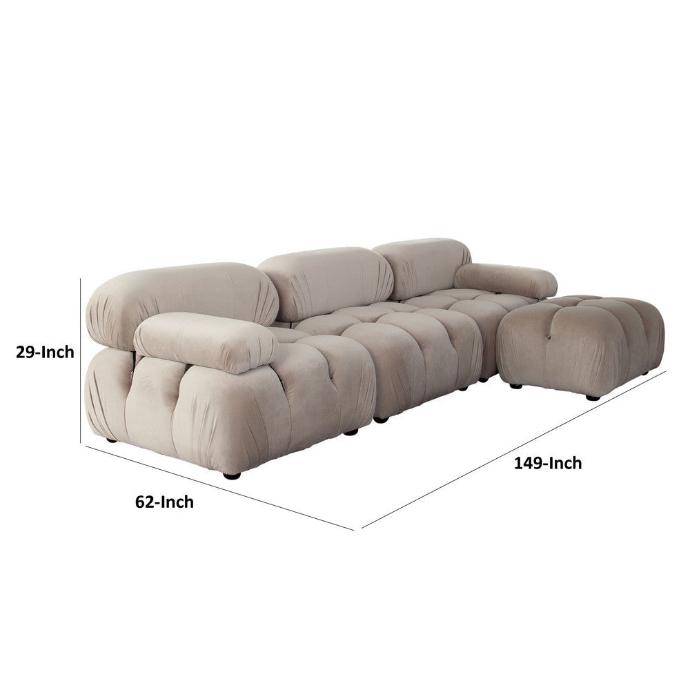 Hito 4 Piece Modular 111’’ Sectional Chaise Sofa Set Tan Brown Bubble Grid Tufting BM338704