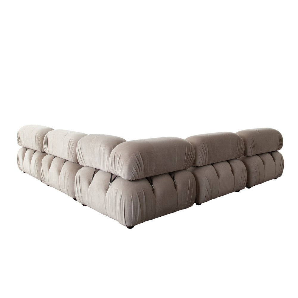 Hito 5 Piece Modular Sectional L Sofa Set | Tan Brown Bubble Grid Tufting BM338705