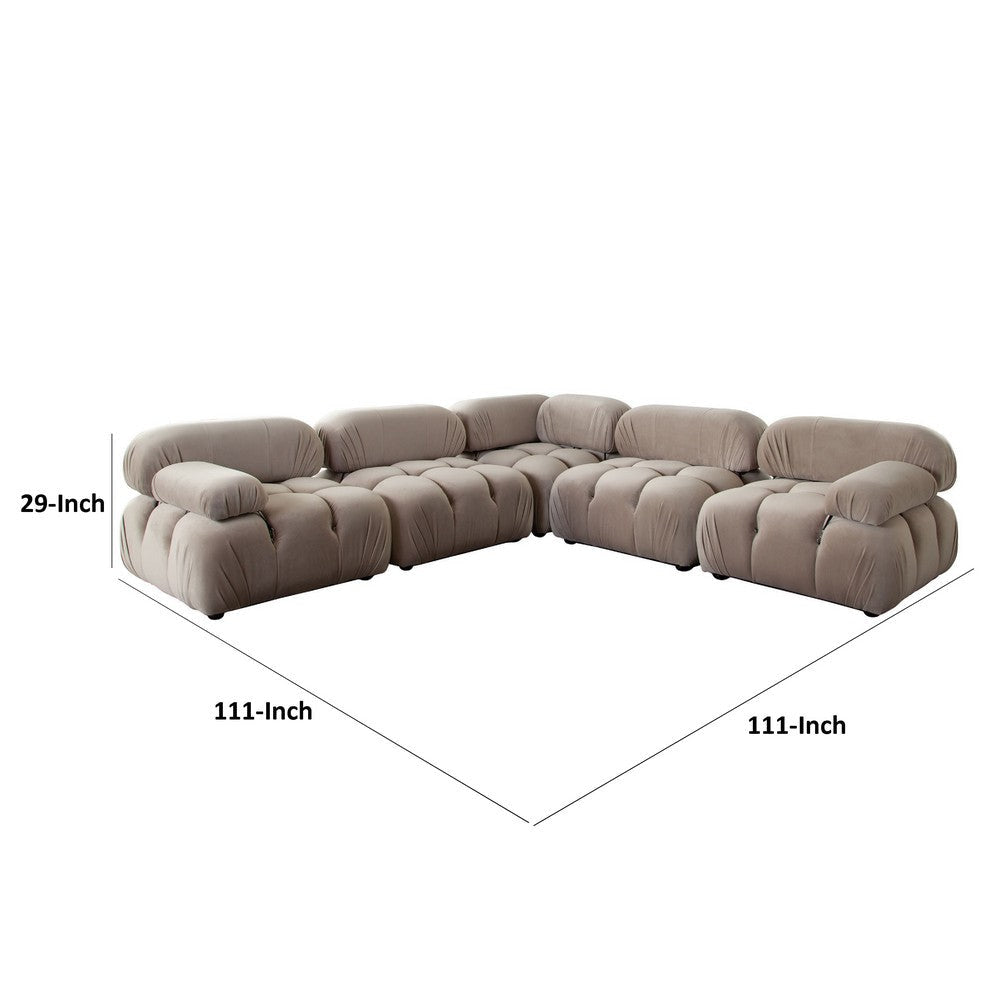 Hito 5 Piece Modular Sectional L Sofa Set | Tan Brown Bubble Grid Tufting BM338705