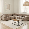 Hito 5 Piece Modular Sectional L Sofa Set | Tan Brown Bubble Grid Tufting