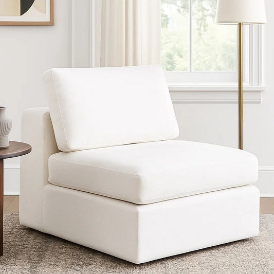 Lipi Modular Armless Chair | Plush Mist White | 41" Solid Wood Frame