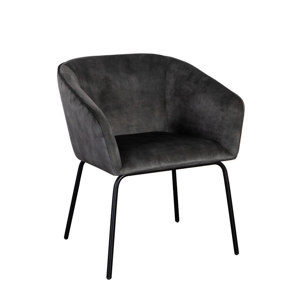 Voro Dining Chair Set of 2 | Gray Velvet | Sleek Black Metal Legs BM338713