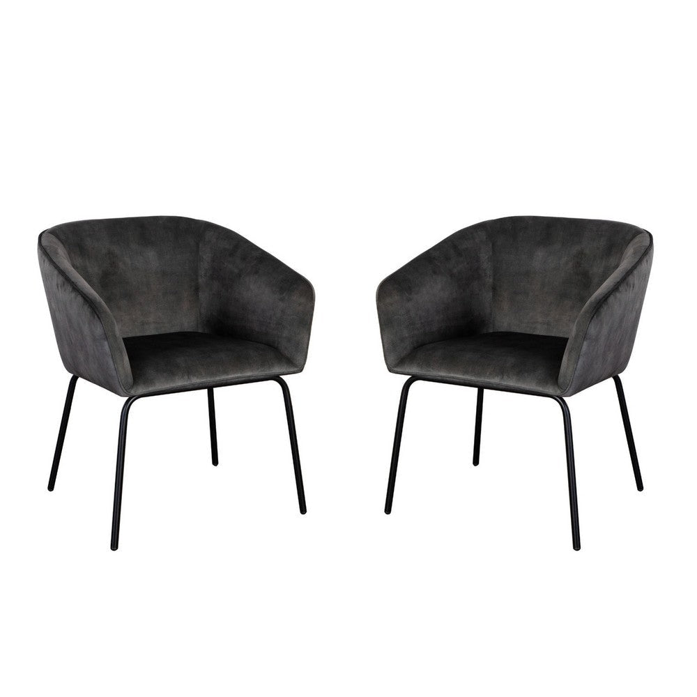 Voro Dining Chair Set of 2 | Gray Velvet | Sleek Black Metal Legs BM338713