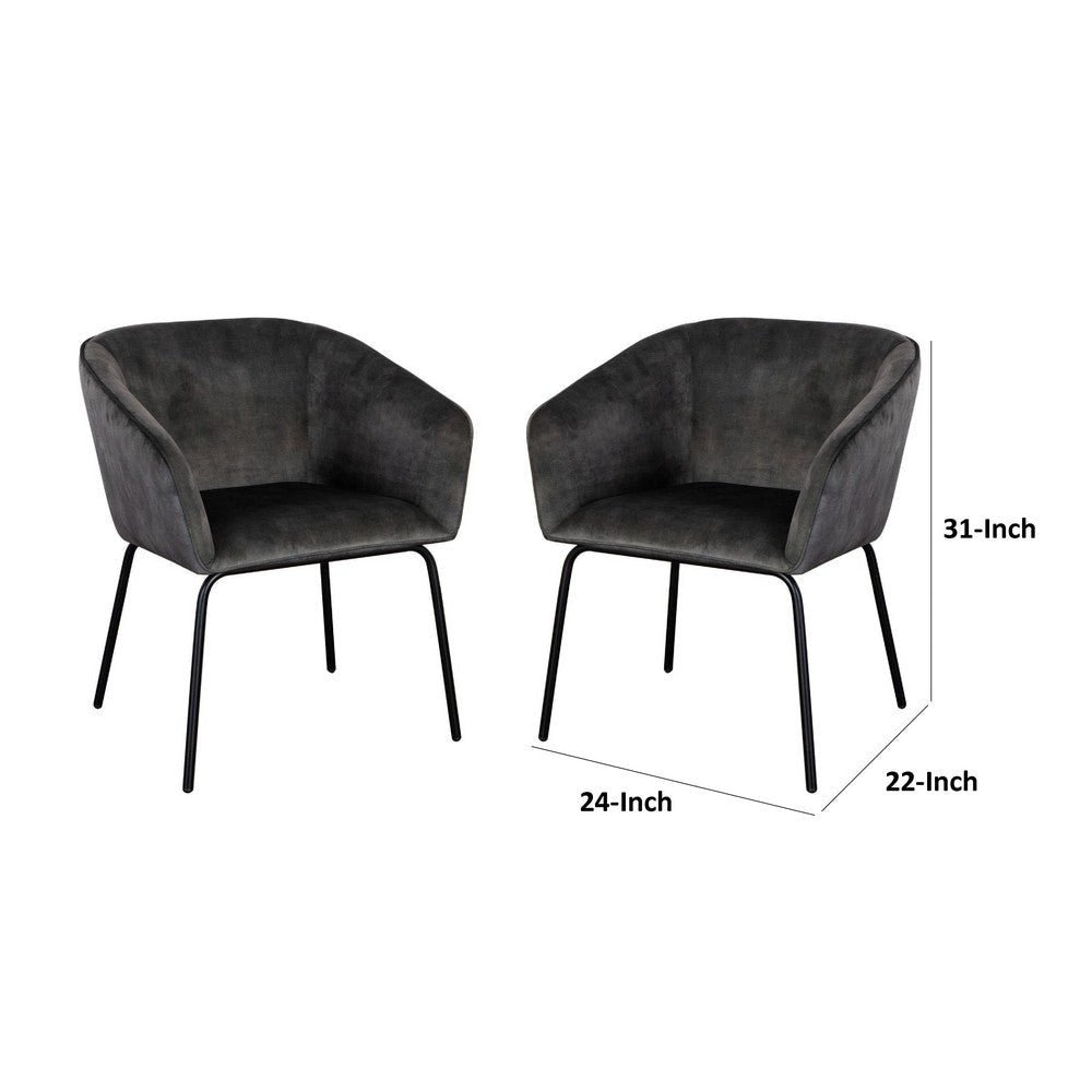 Voro Dining Chair Set of 2 | Gray Velvet | Sleek Black Metal Legs BM338713