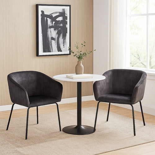 Voro Dining Chair Set of 2 | Gray Velvet | Sleek Black Metal Legs