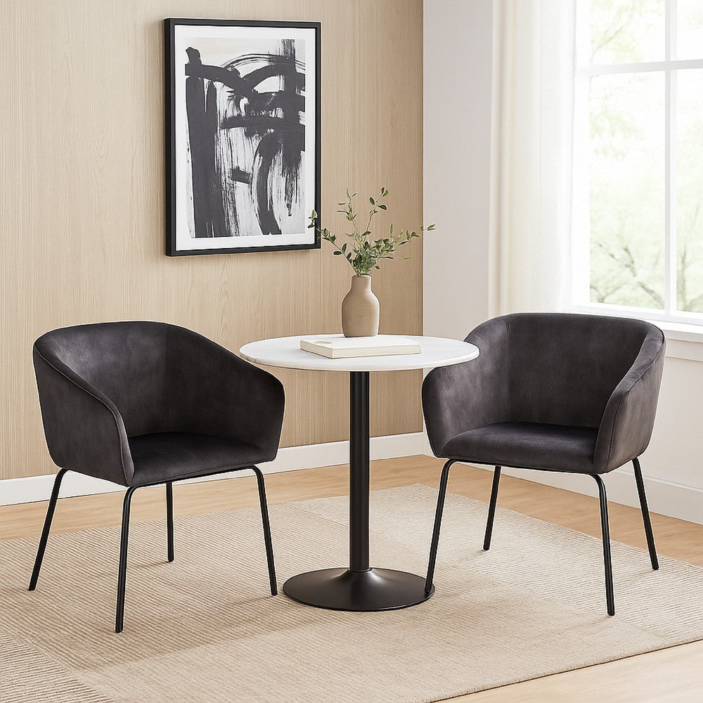 Voro Dining Chair Set of 2 | Gray Velvet | Sleek Black Metal Legs