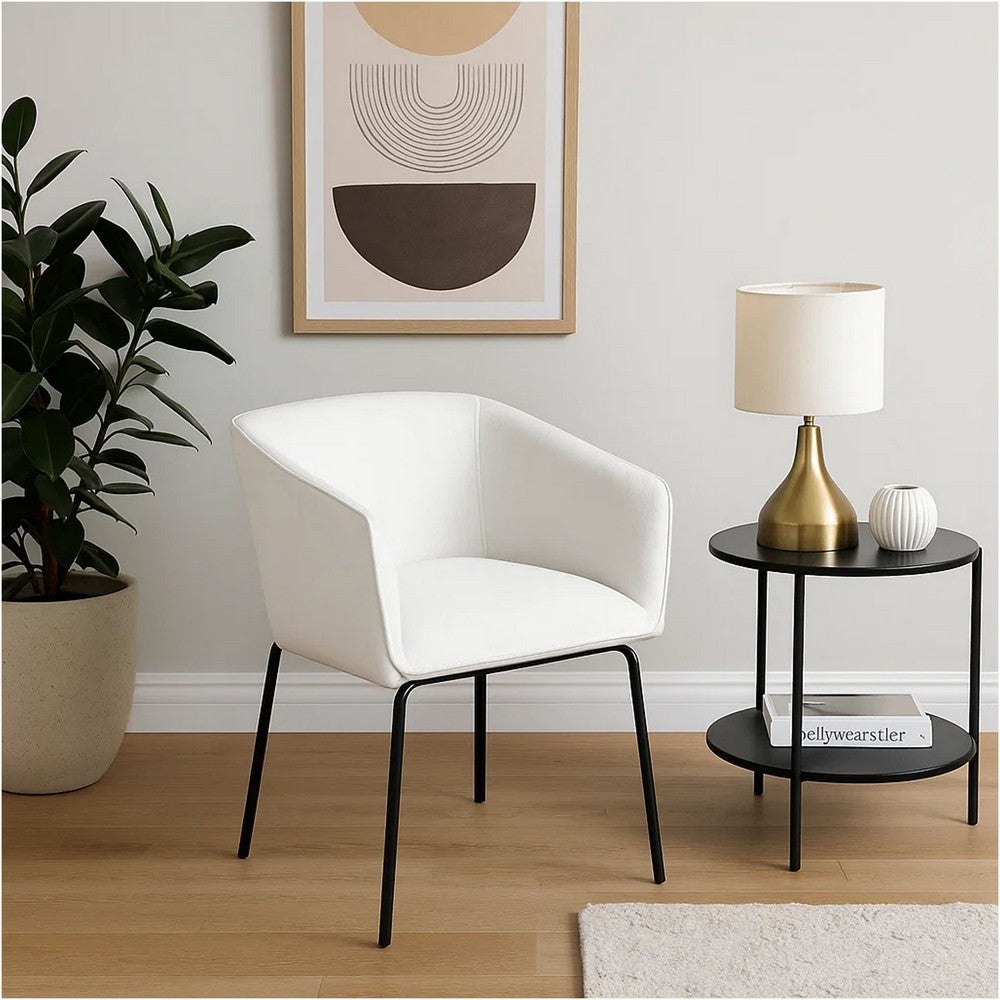 Voro Dining Chair Set of 2 | Mist White Fabric | Sleek Black Metal Legs