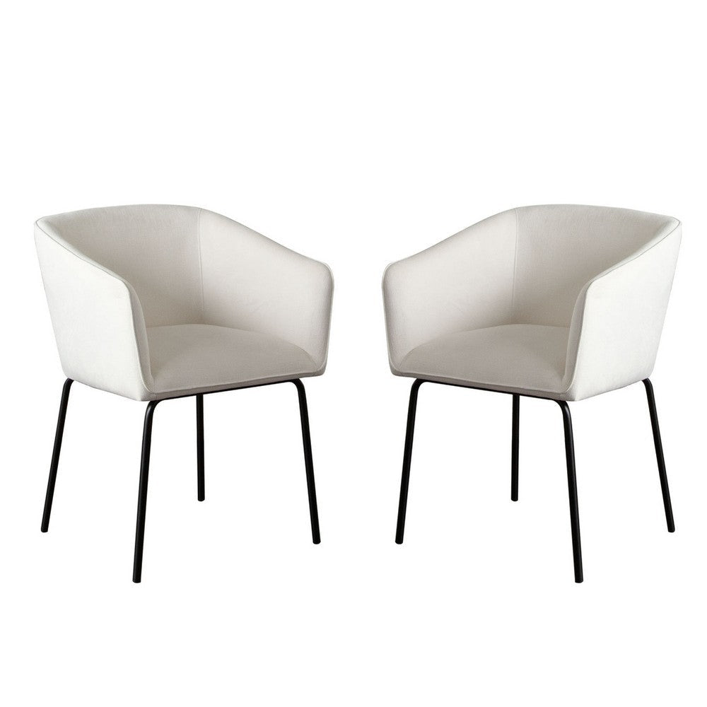 Voro Dining Chair Set of 2 | Mist White Fabric | Sleek Black Metal Legs