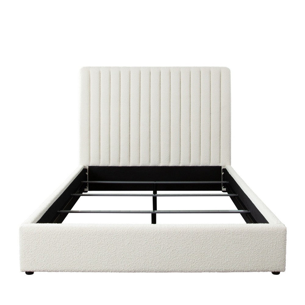Rouk Queen Bed | 88’’ | Channel Tufted Headboard | Ivory Polyester BM338715