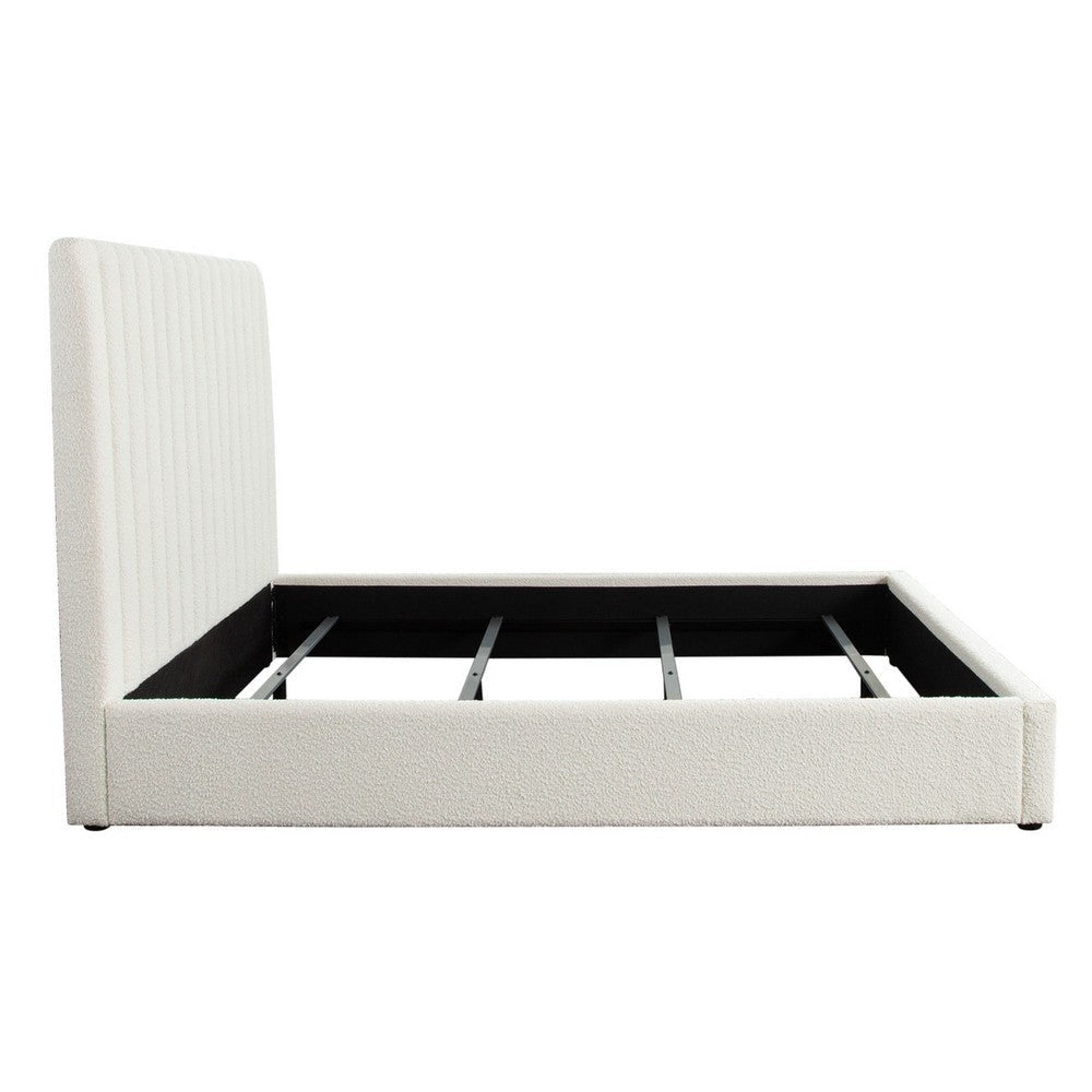 Rouk Queen Bed | 88’’ | Channel Tufted Headboard | Ivory Polyester BM338715