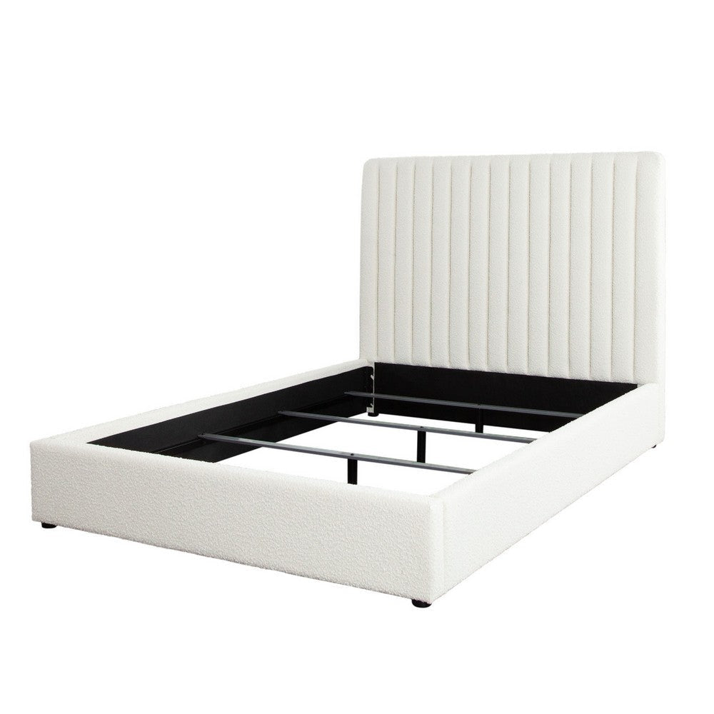 Rouk Queen Bed | 88’’ | Channel Tufted Headboard | Ivory Polyester BM338715