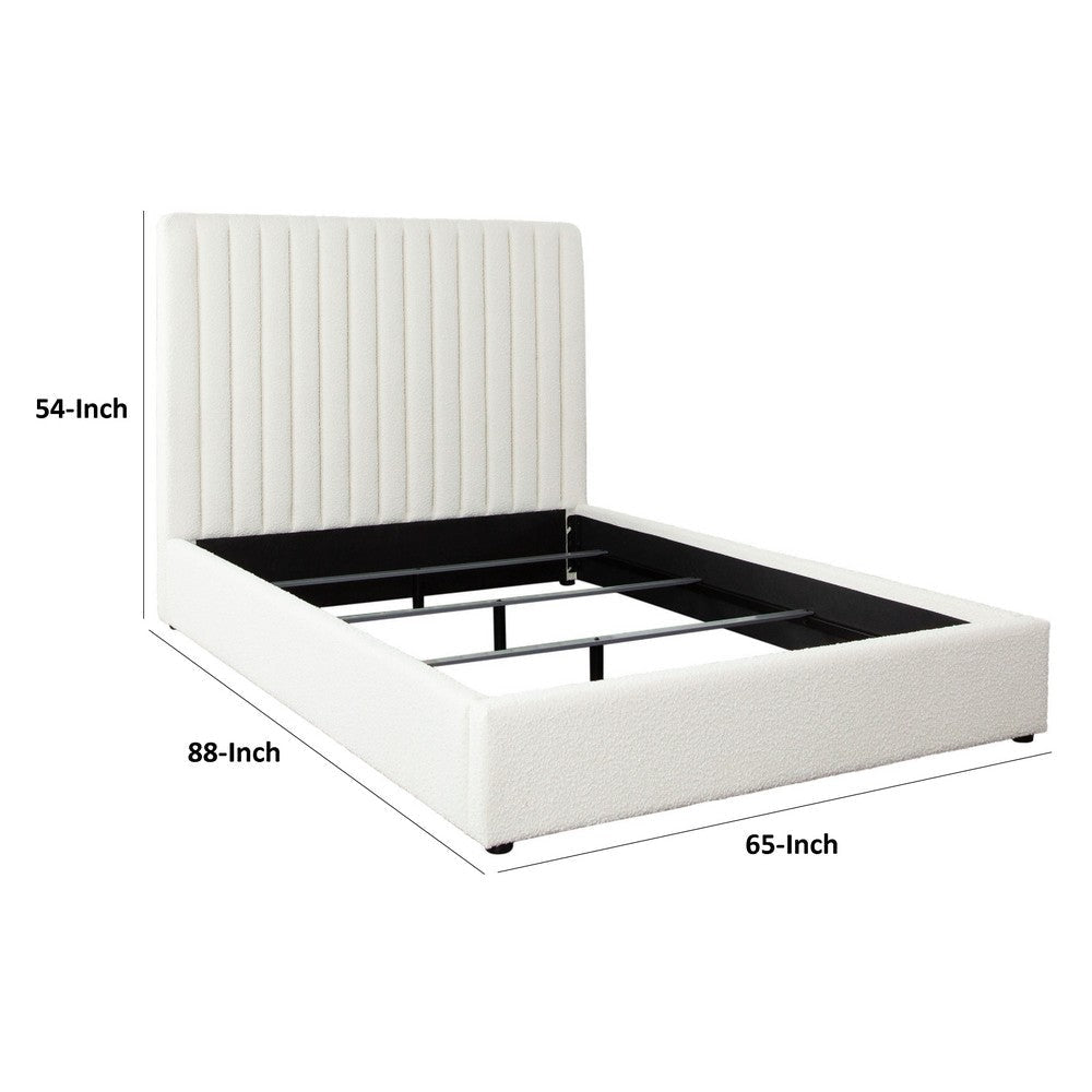 Rouk Queen Bed | 88’’ | Channel Tufted Headboard | Ivory Polyester BM338715