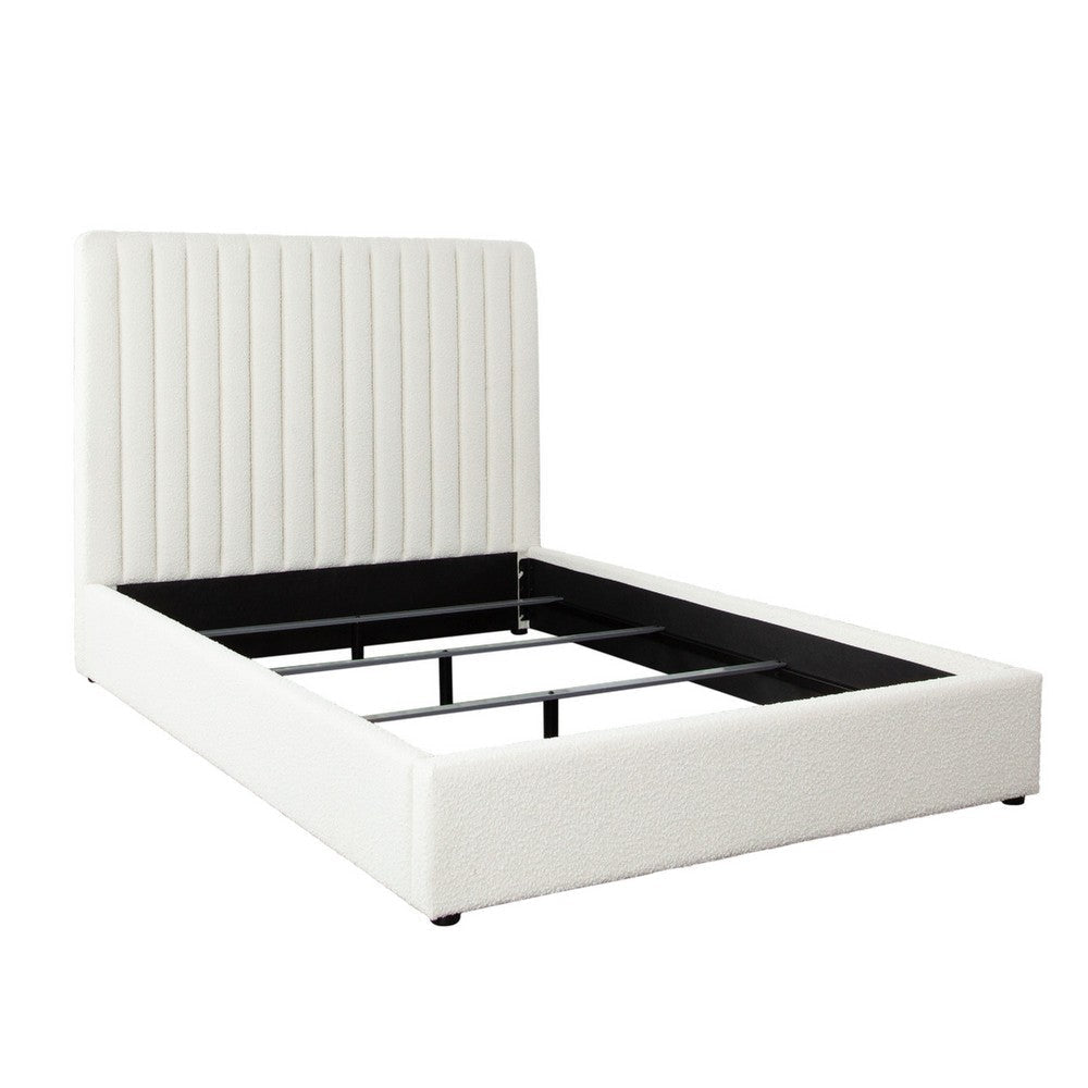 Rouk King Size Bed | 88’’ | Tufted Headboard | Ivory Polyester BM338716