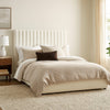 Rouk King Size Bed | 88" | Tufted Headboard | Ivory Polyester