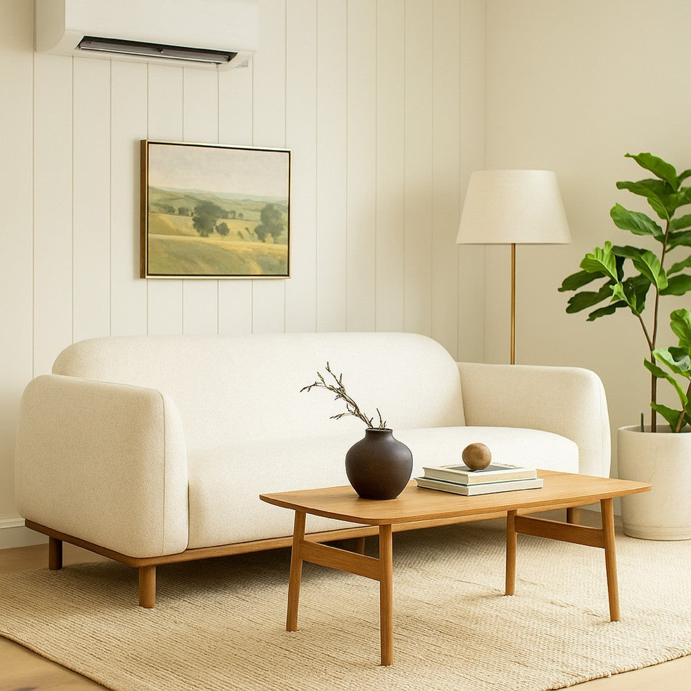 Lary Retro Modern Sofa | 84’’ Light Barley White Polyester | Caramel Brown BM338718