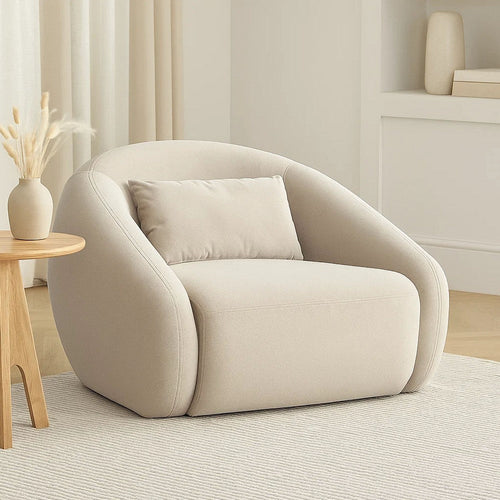 Lex Retro Swivel Accent Chair | 1 Accent Pillow | Fawn Faux Alpaca Fabric