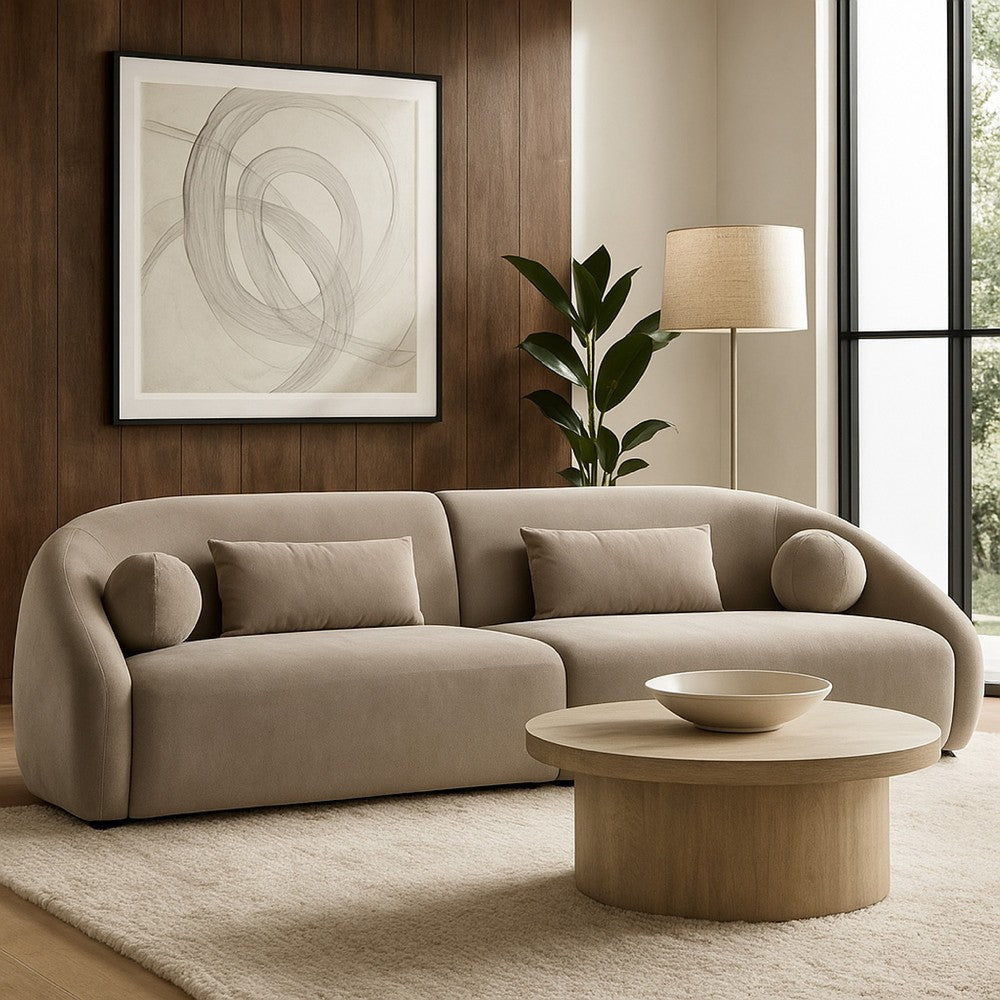 Lex Retro 2pc Sectional Sofa | 112" with 4 Pillows | Fawn Faux Alpaca