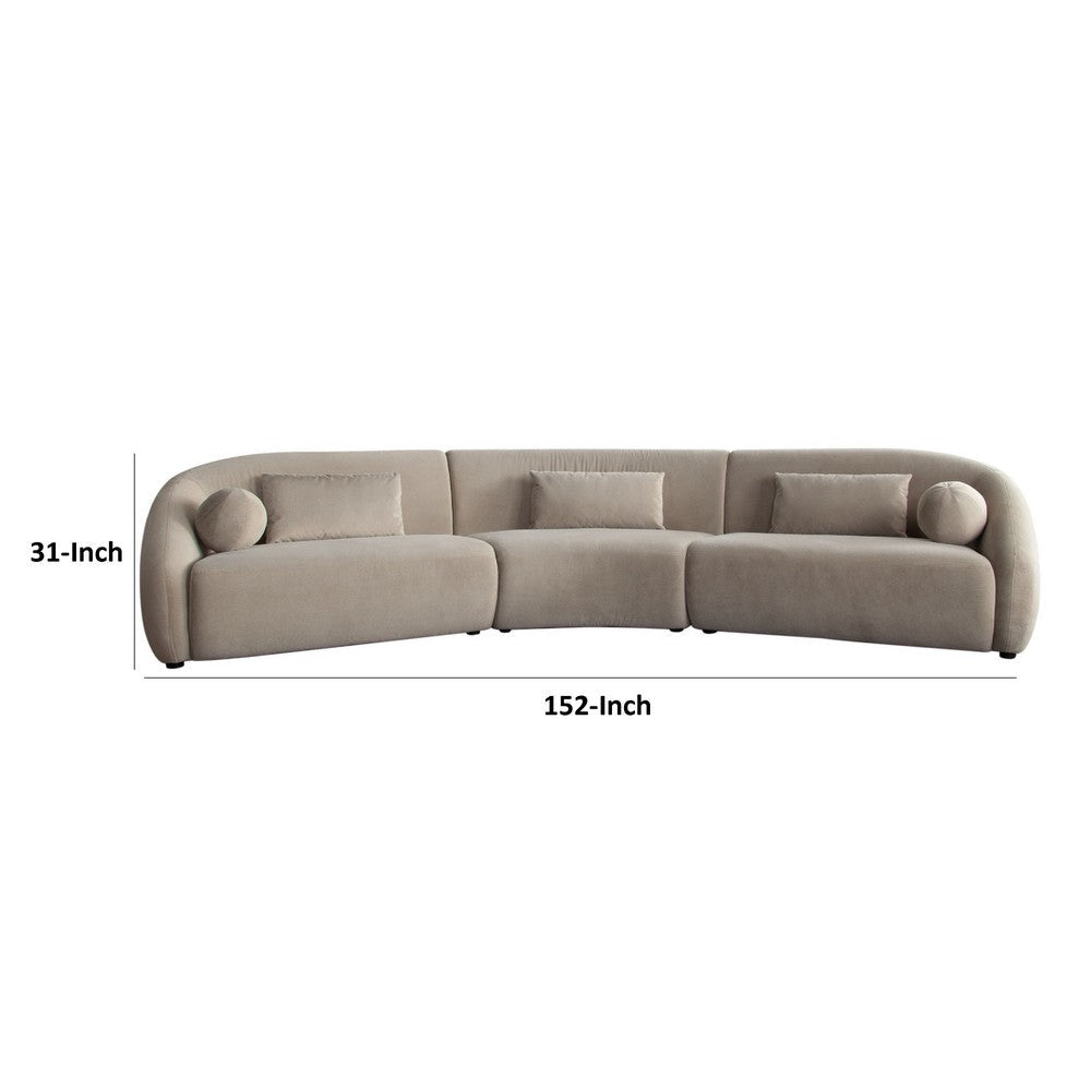 Lex Retro Curved Sectional Sofa | 152 Inch w 5 Pillows | Fawn Faux Alpaca BM338721