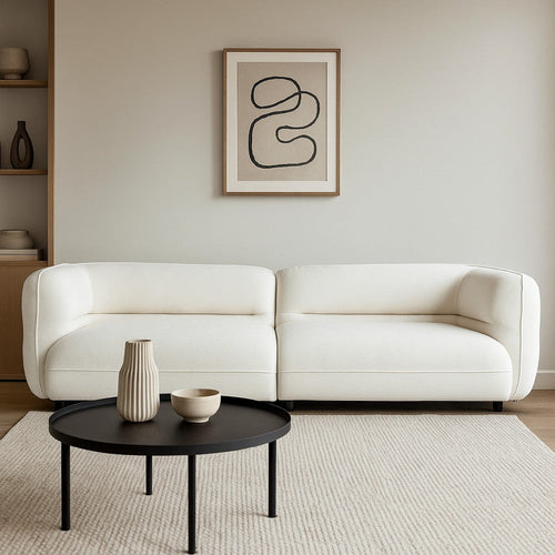 Micy 2pc Sectional Sofa 116" with 2 Pillows| Textured Ivory Polyester