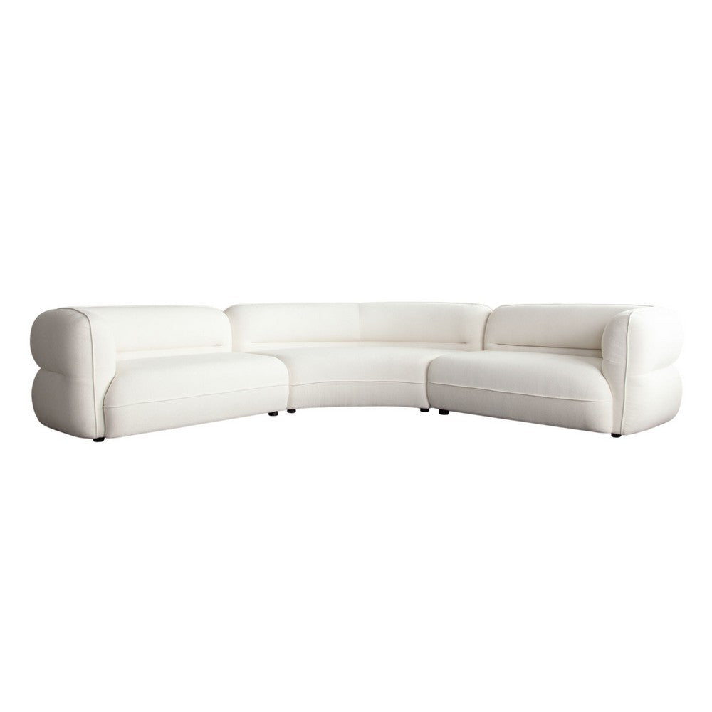 Micy 3pc Sectional Sofa | 3 Accent Pillows | Textured Ivory Polyester BM338724