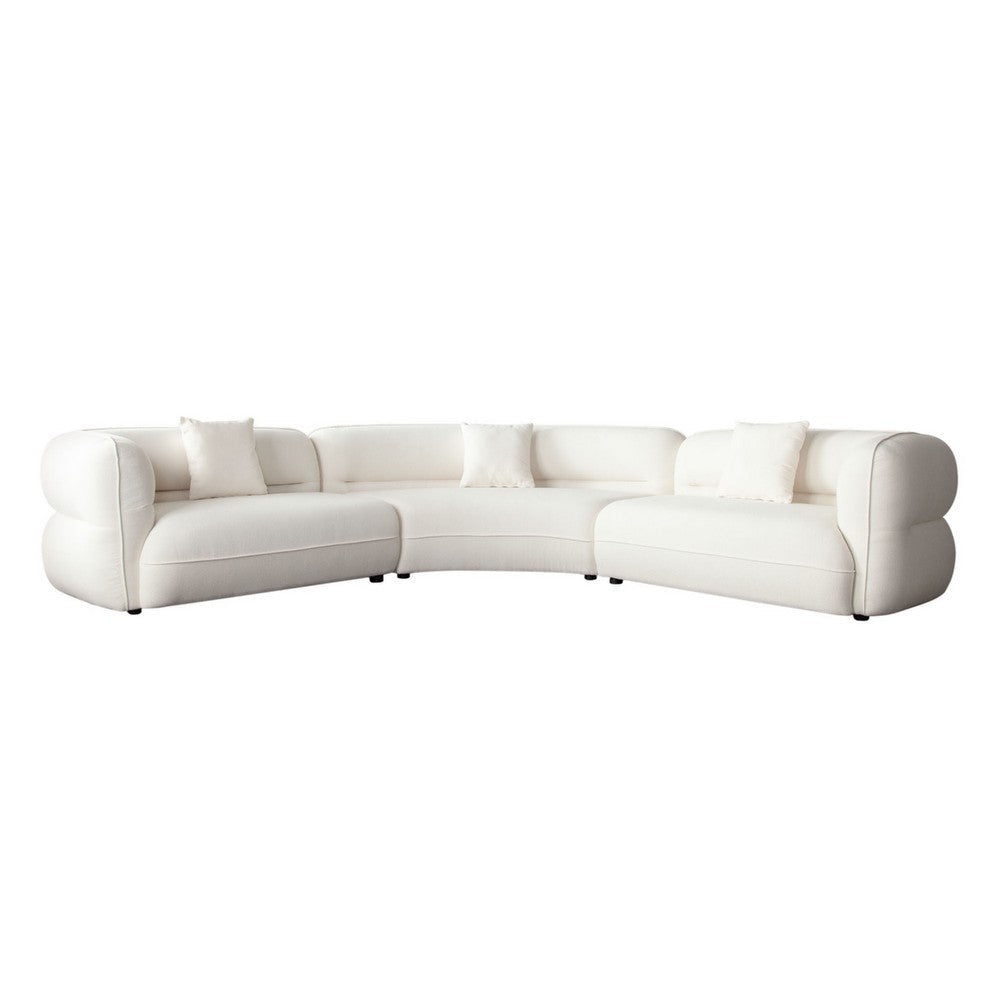 Micy 3pc Sectional Sofa | 3 Accent Pillows | Textured Ivory Polyester BM338724