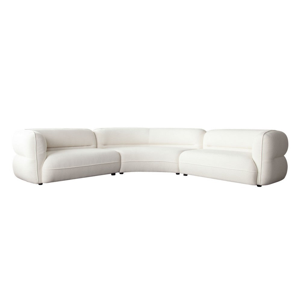 Micy 3pc Sectional Sofa | 3 Accent Pillows | Textured Ivory Polyester BM338724
