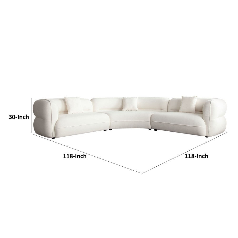Micy 3pc Sectional Sofa | 3 Accent Pillows | Textured Ivory Polyester BM338724