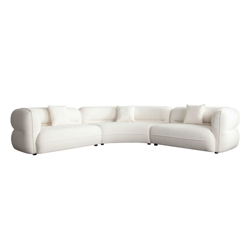 Micy 3pc Sectional Sofa | 3 Accent Pillows | Textured Ivory Polyester BM338724