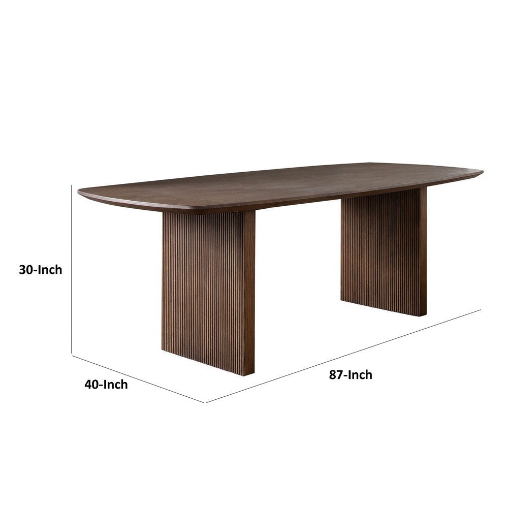 Sezy Dining Table | 87’’ Rectangular Oak Brown Top | Fluted Base BM338726