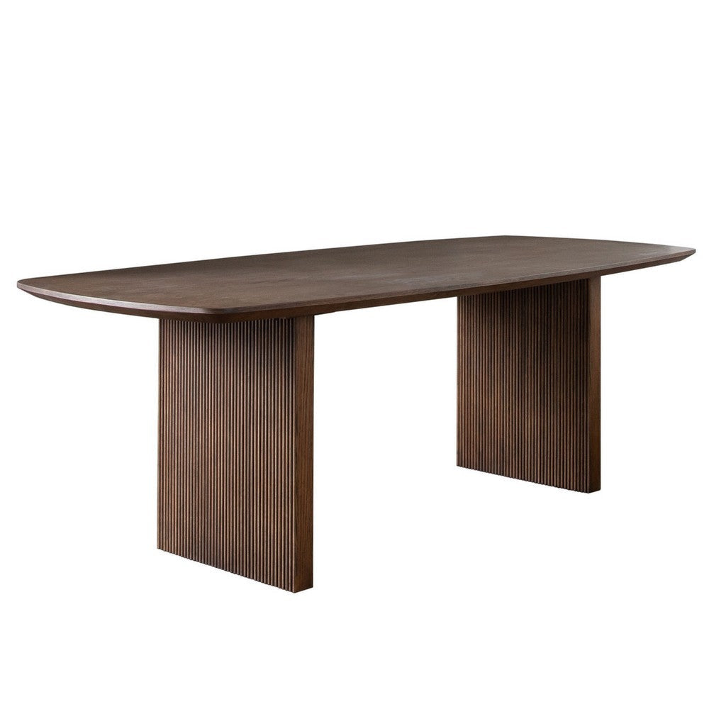Sezy Dining Table | 87" Rectangular Oak Brown Top | Fluted Base