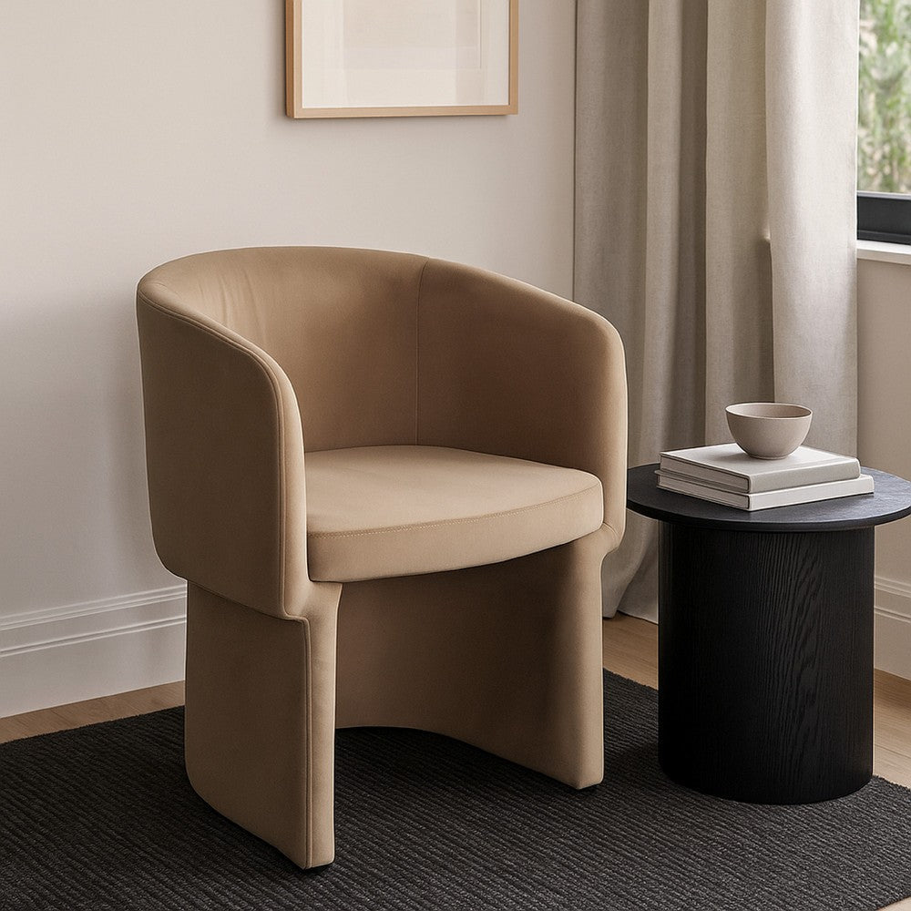 Tesy Dining Side Chair | Camel Brown Performance Velvet | Sloping Arms