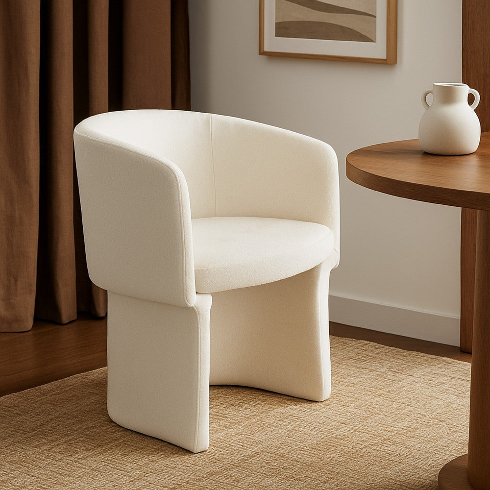 Tesy Dining Side Chair | Elite Ivory Textured Polyester | Sloping Arms