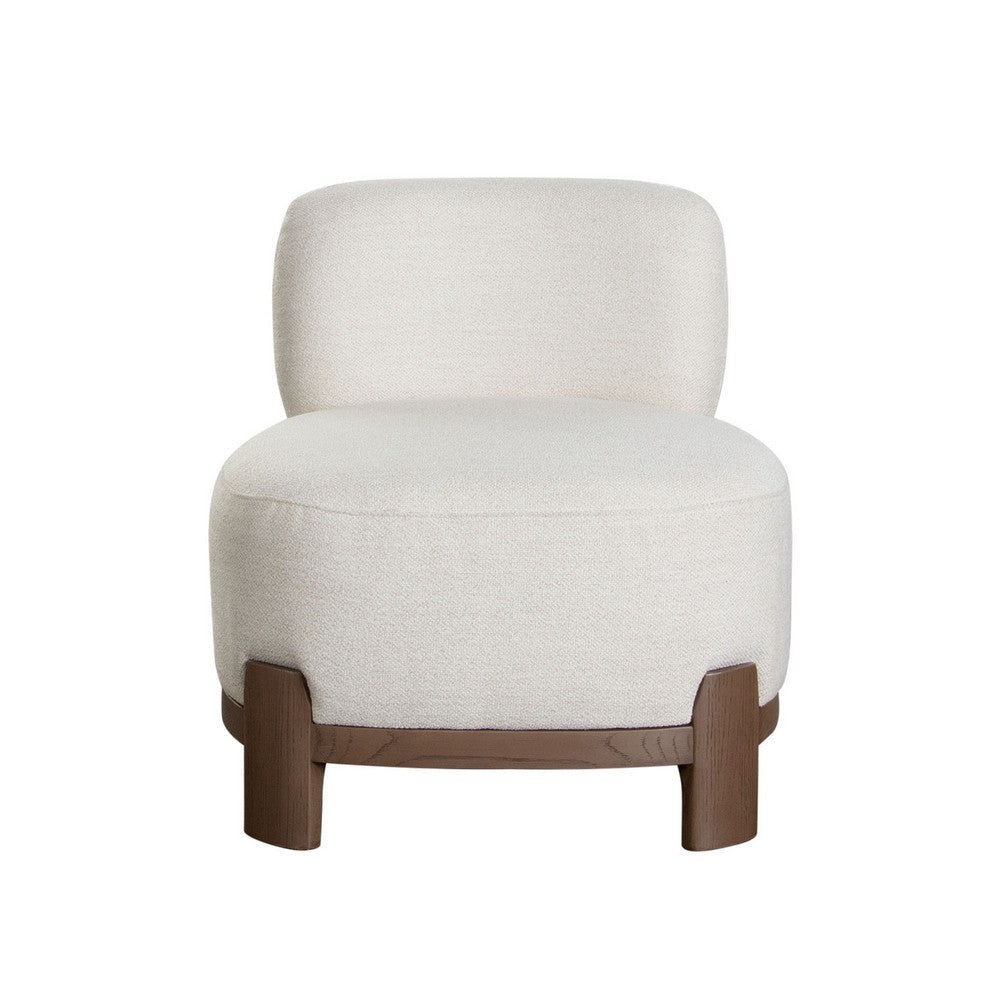 Dem Accent Chair | Armless Cream White Polyester Seat | Wood Legs n Trim BM338731