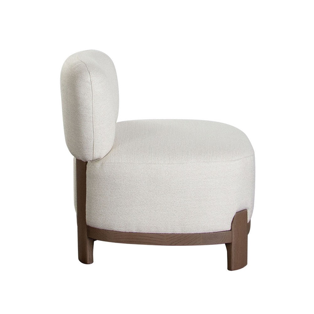 Dem Accent Chair | Armless Cream White Polyester Seat | Wood Legs n Trim BM338731