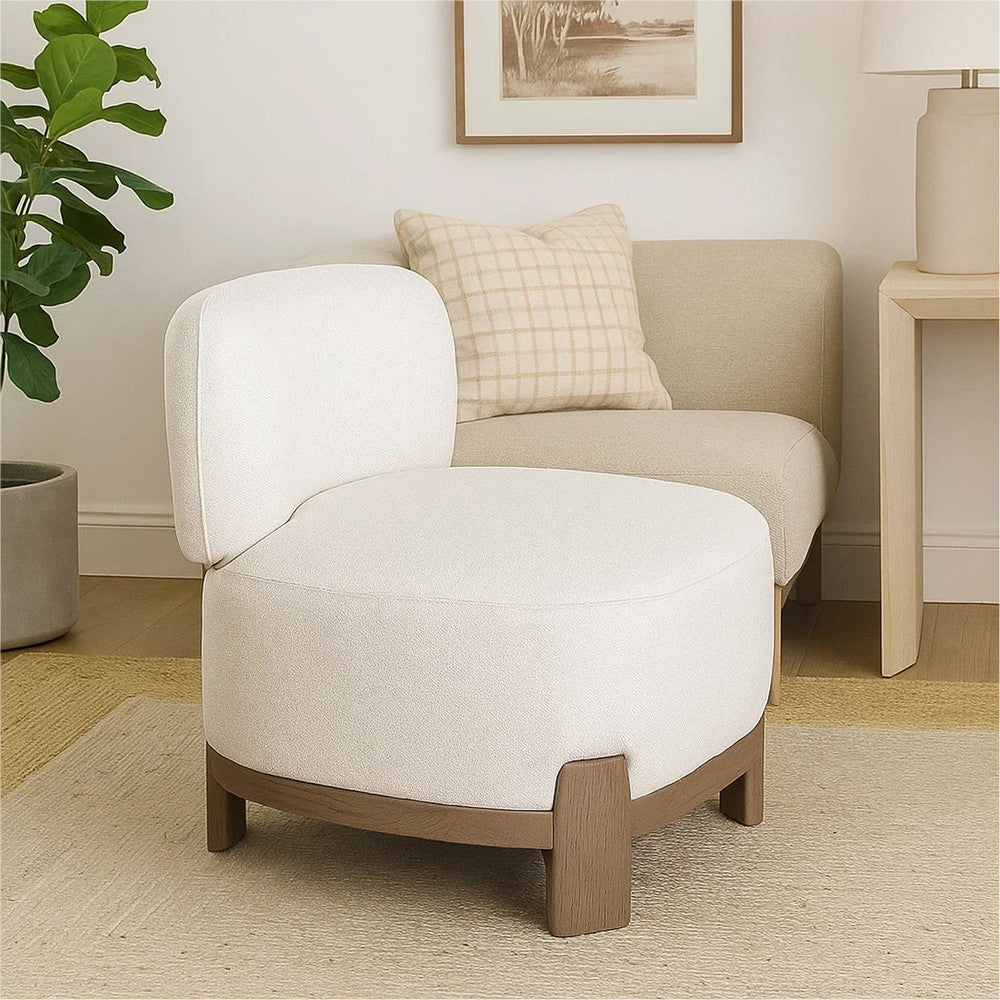 Dem Accent Chair | Armless Cream White Polyester Seat | Wood Legs n Trim