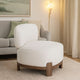 Dem Accent Chair | Armless Cream White Polyester Seat | Wood Legs n Trim