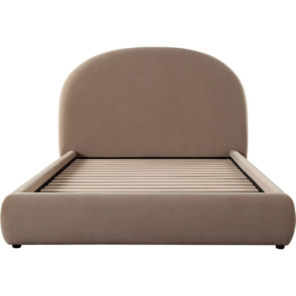 Feny Queen Size Bed w Arch Headboard | Camel Brown Velvet Upholstery BM338732