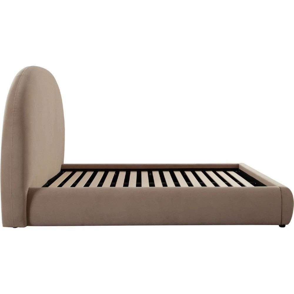 Feny Queen Size Bed w Arch Headboard | Camel Brown Velvet Upholstery BM338732