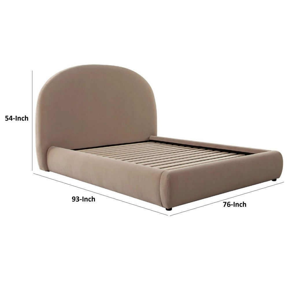 Feny Queen Size Bed w Arch Headboard | Camel Brown Velvet Upholstery BM338732