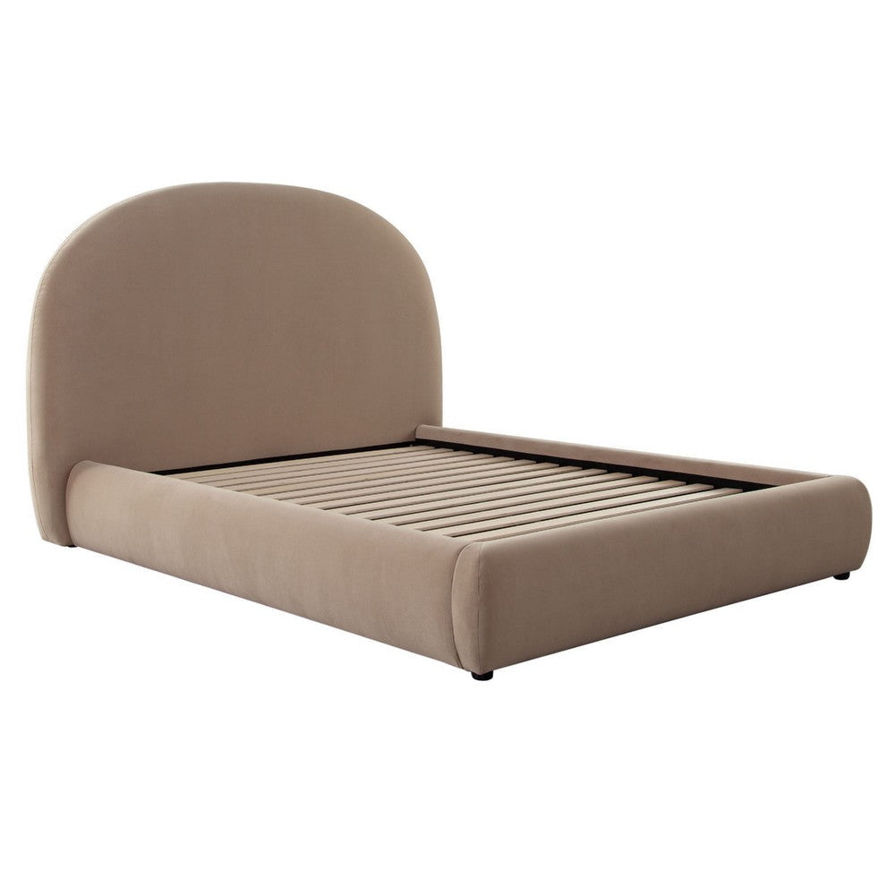 Feny King Size Bed w Arch Headboard | Camel Brown Velvet Upholstery BM338733