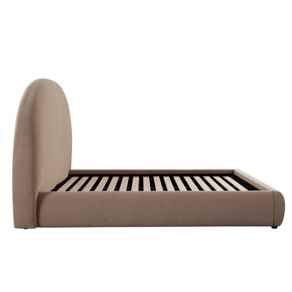 Feny King Size Bed w Arch Headboard | Camel Brown Velvet Upholstery BM338733