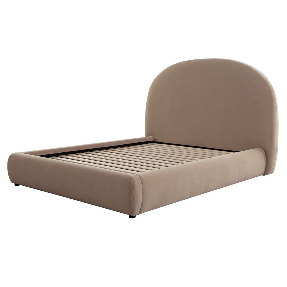 Feny King Size Bed w Arch Headboard | Camel Brown Velvet Upholstery BM338733