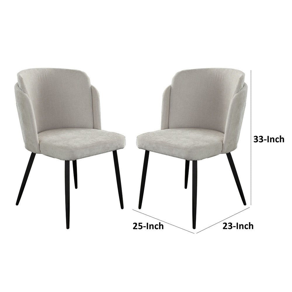 Griz Curved Dining Side Chair Set of 2 | Cream White Polyester | Black BM338734