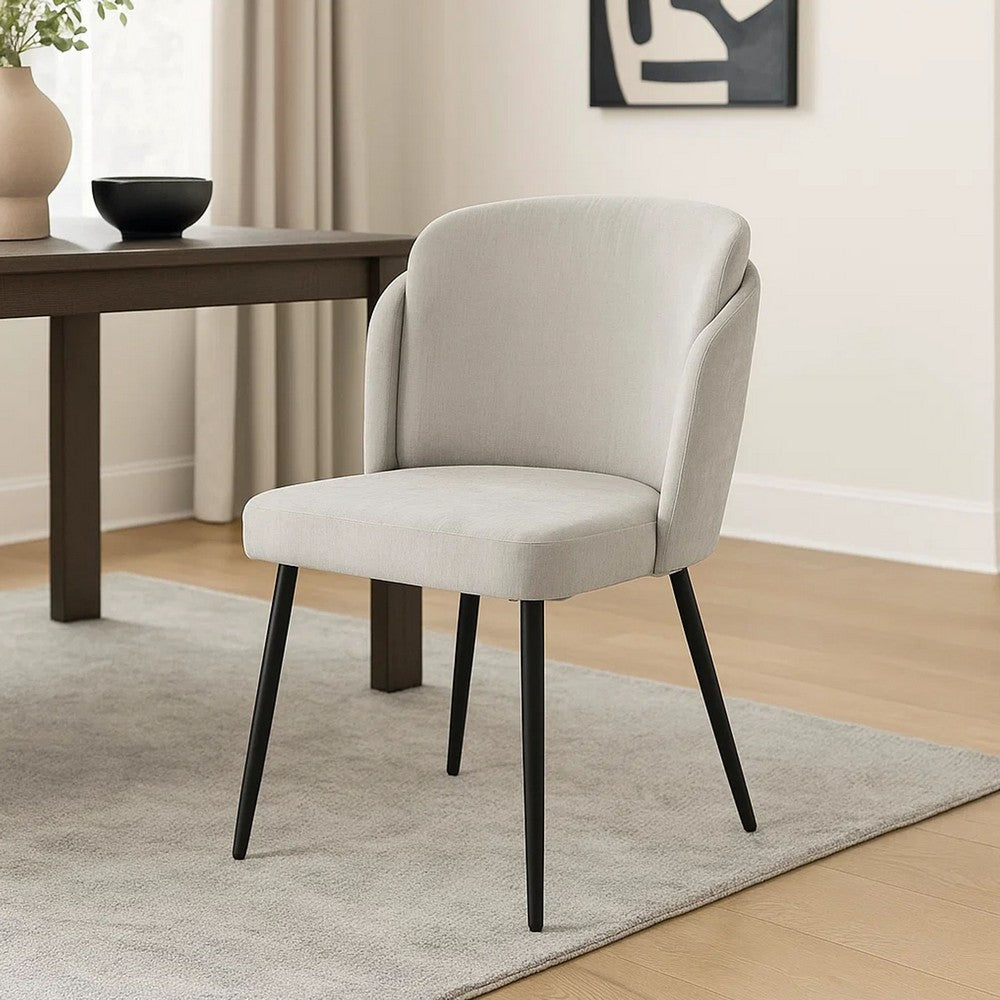 Griz Curved Dining Side Chair Set of 2 |  Cream White Polyester | Black