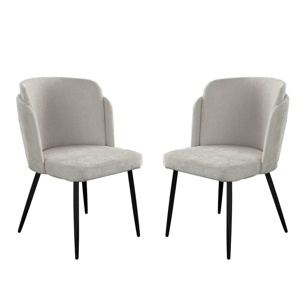 Griz Curved Dining Side Chair Set of 2 |  Cream White Polyester | Black