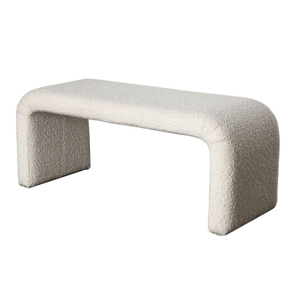 Accent Bench | C Shaped Design Ivory Boucle Upholstery | 44"