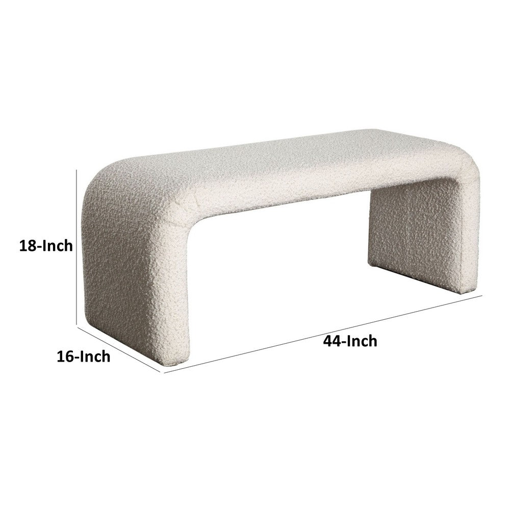 Accent Bench | C Shaped Design Ivory Boucle Upholstery | 44"